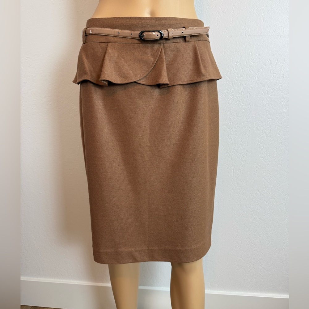 Naracamicie-90's/Y2K Vintage, Camel, Ruffle Waist, Wool, Pencil Skirt.‎ Size-3 - Picture 2 of 7